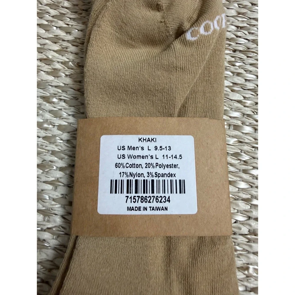 Cooper & Jin Crew Socks 4 Pair Set Khaki Dark Gray Cotton Blend Dog Logo Large